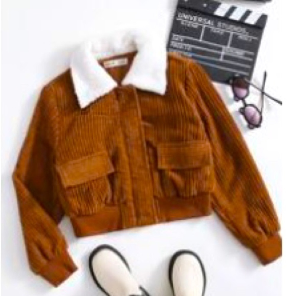 Girls faux collar cord jacket